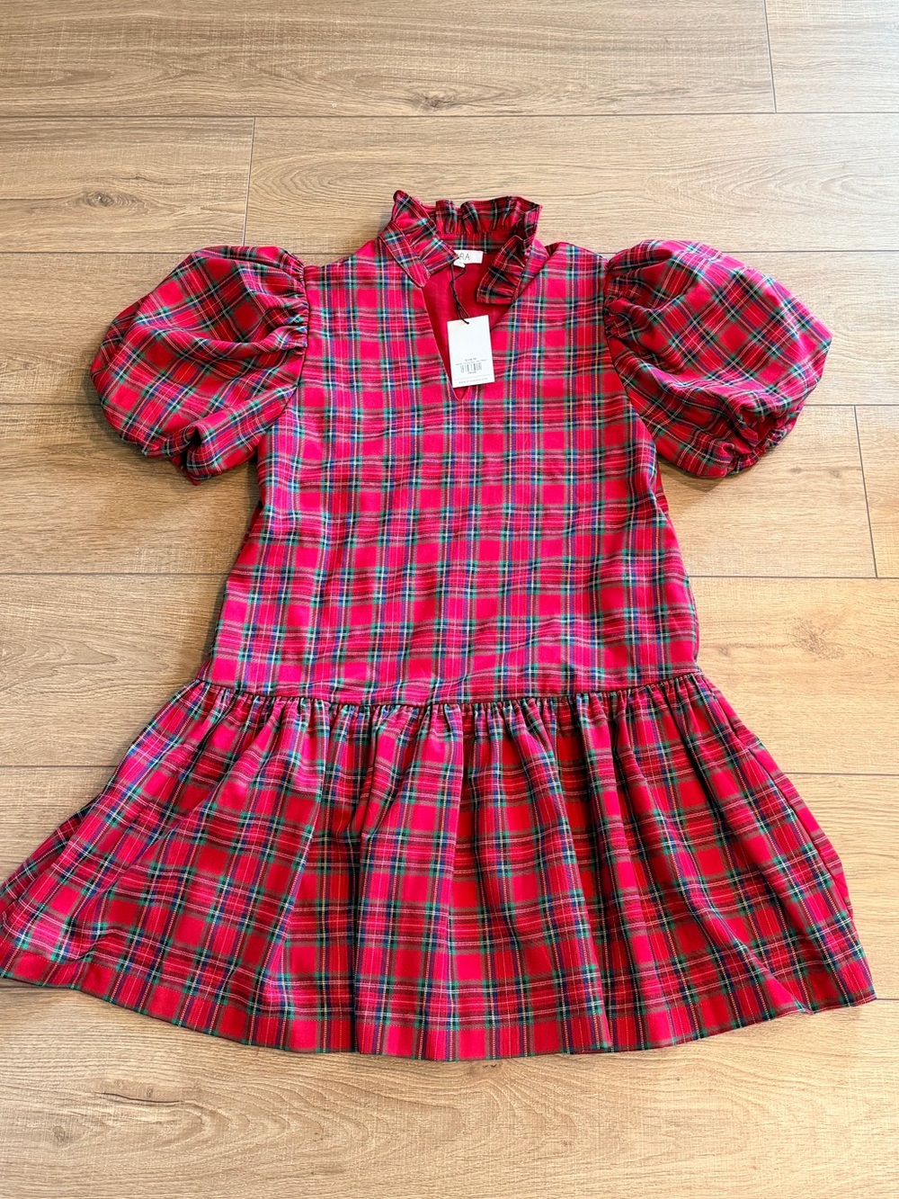 Avara Red Plaid Puff-Sleeve Dress